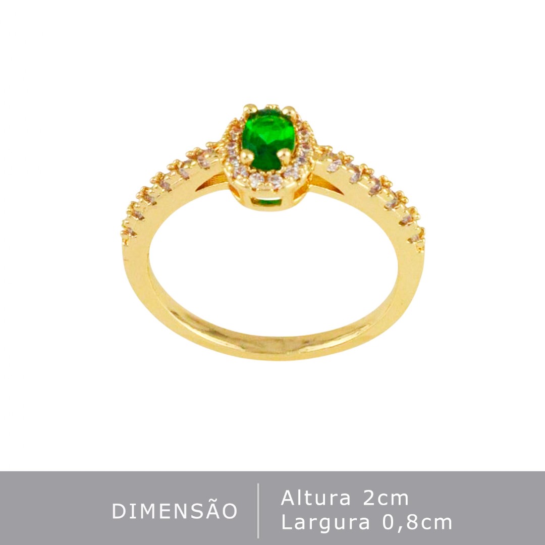 ANEL VERDE TAMANHO 16 PEQUENO OURO BANHADO