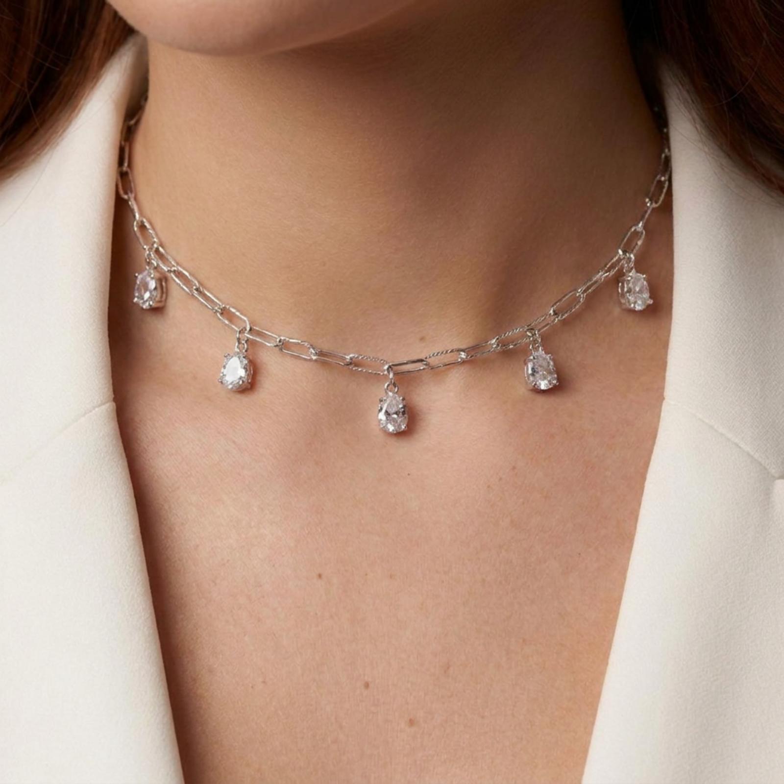 COLAR ZIRCÔNIA CHOKER PENDURICALHO PEQUENO BANPR - BANHADO PRATA