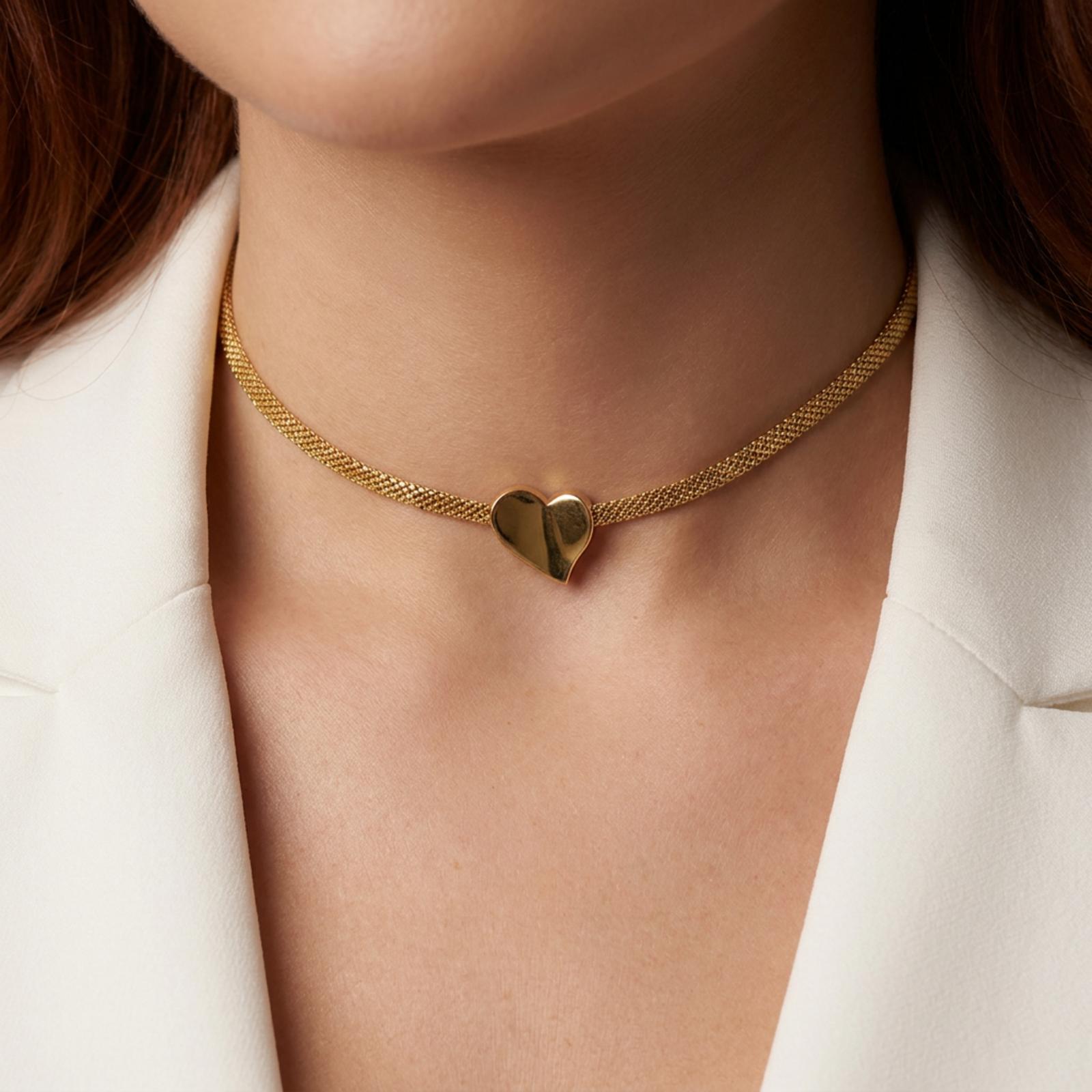 COLAR LIS CHOKER CORAÇÃO PEQUENO OURO BANHADO