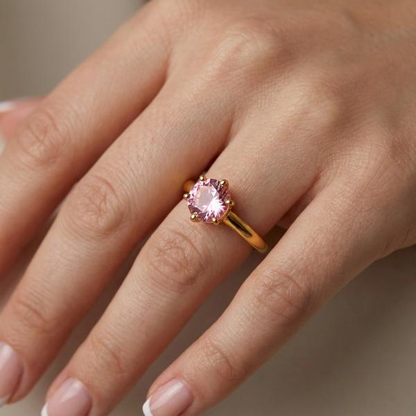 ANEL ROSA TAMANHO 26 PEQUENO OURO BANHADO