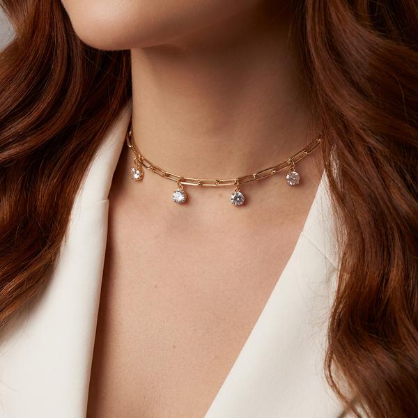 COLAR ZIRCÔNIA CHOKER PENDURICALHO PEQUENO OURO BANHADO